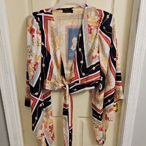 Denimland Scarf-Print Tie-Front Top